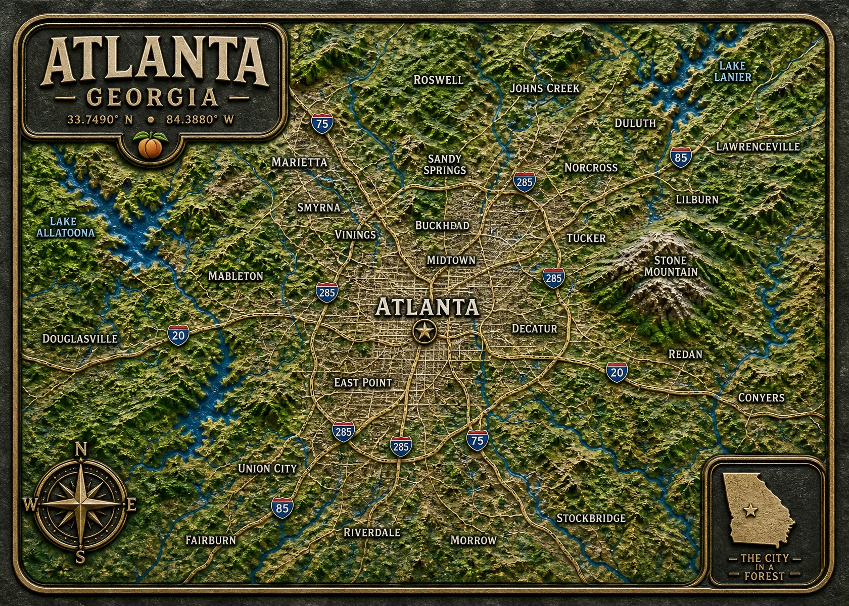 Atlanta - Georgia — Topography & Natural Relief Magnet