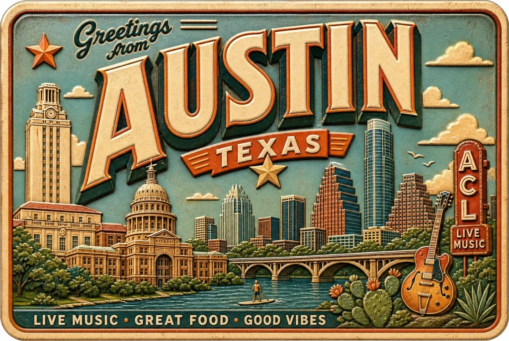 Austin - Texas — Retro Travel Poster
