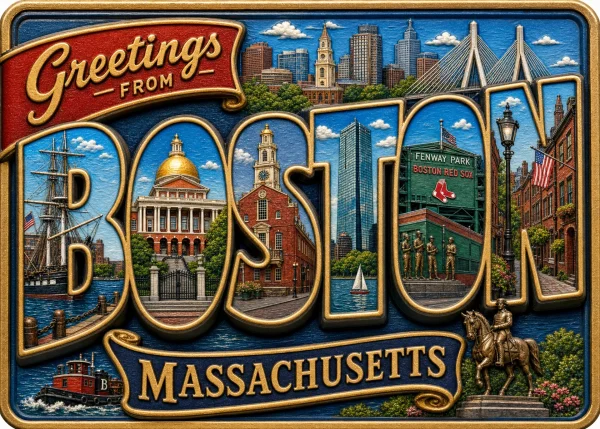Boston - Massachusetts — Big Letter "Greetings From" Magnet