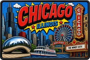 Chicago - Illinois — Pop Art Comic Magnet